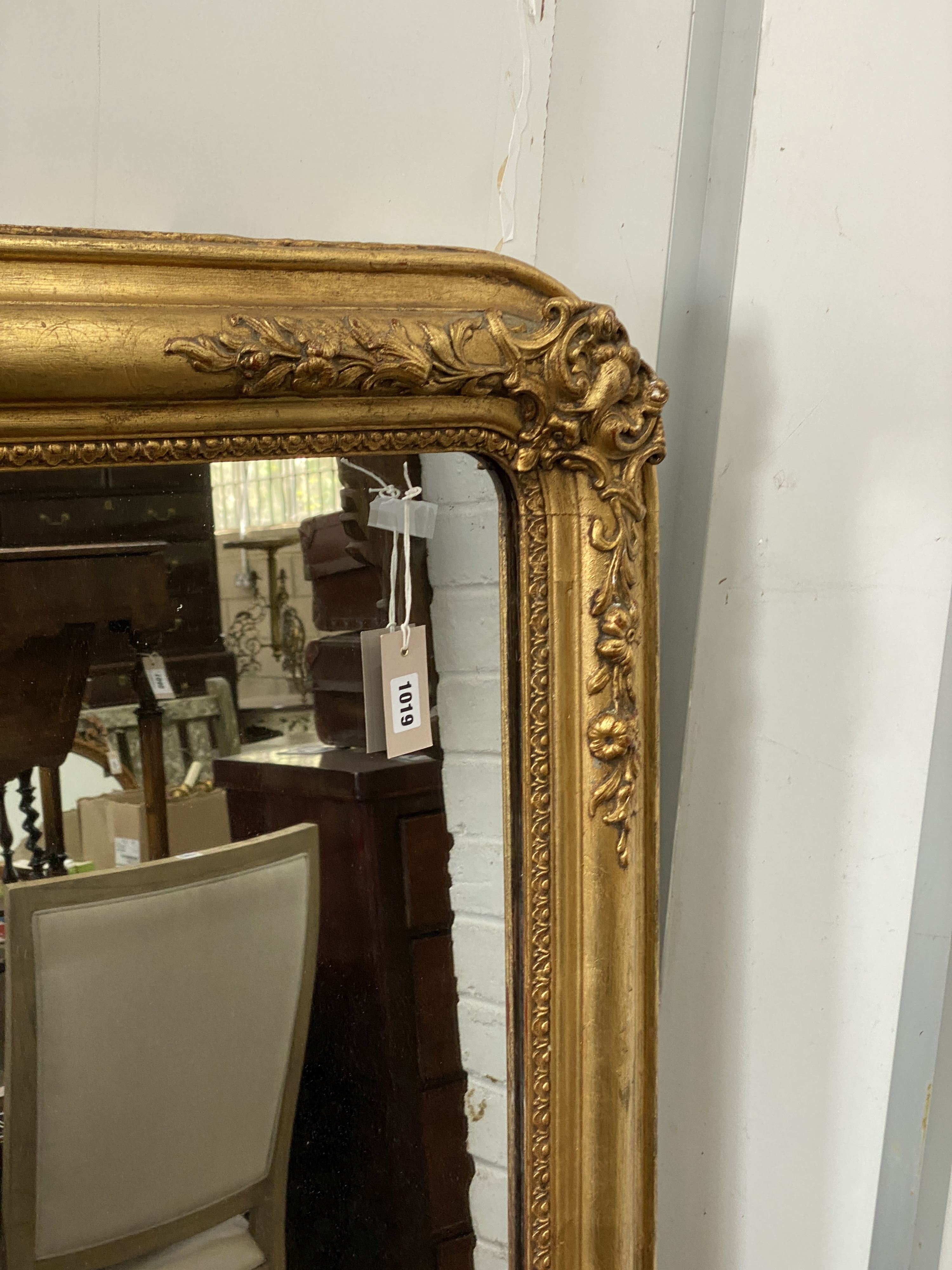 A 19th century French giltwood and gesso overmantel mirror, width 122cm, height 156cm